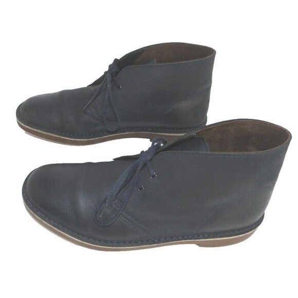 CLARKS very dark blue leather Chukka boots lace up men's size 9M - Picture 6 of 9